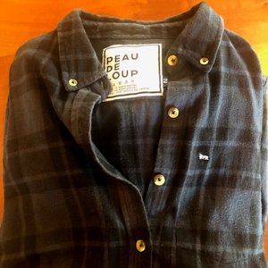 Peau De Loup Cotton Black Unisex Flannel Shirt Sz 2